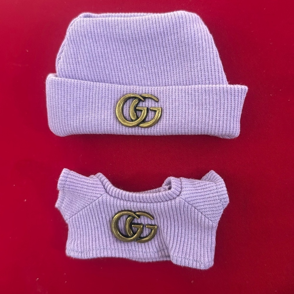 Labubu Lilac Crop Sweater & Beanie Outfit Set